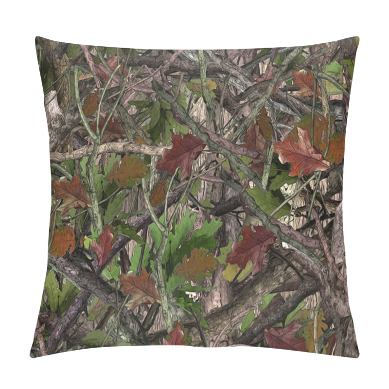 Personality  Realistic Forest Camouflage.Seamless Pattern. Tree, Branches, Green And Brown Oak Leaves. Useable For Hunting And Military Purposes.                           Pillow Covers