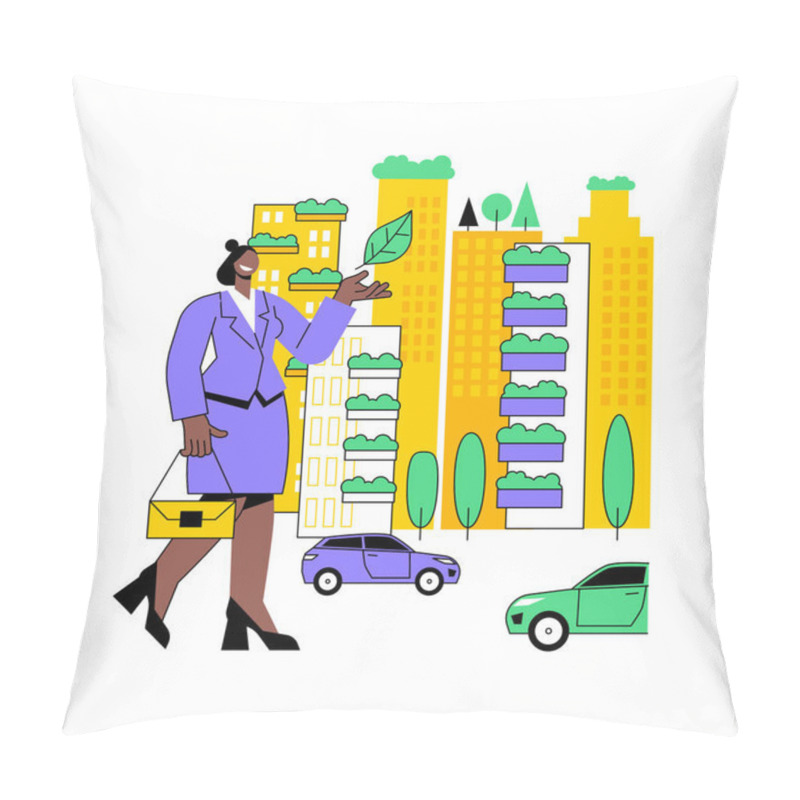 Personality  Vertical Green City Abstract Concept Vector Illustration. Pillow Covers