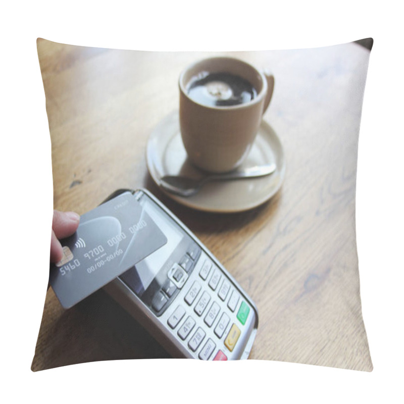 Personality  Contactless Payment Card Pdq Background Copy Space With Hand Hol Pillow Covers