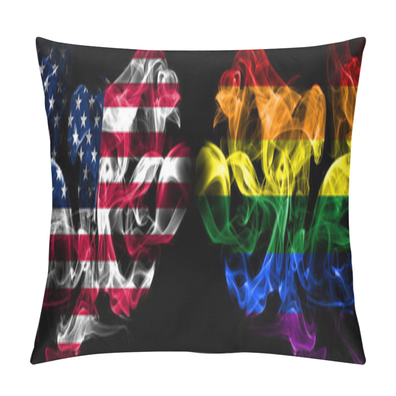 Personality  United States Of America, USA Vs Gay Pride Background Abstract Concept Peace Smokes Flags. Pillow Covers