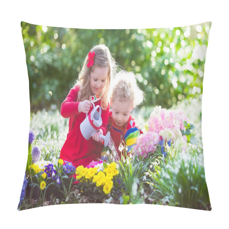 Personality  Kids Planting Flowers In Blooming Garden Pillow Covers