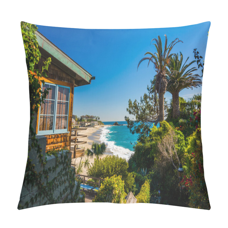 Personality  House And View Of Victoria Beach, In Laguna Beach, California. Pillow Covers