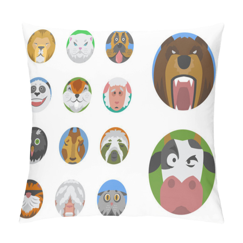 Personality  Cute Animals Emotions Icons Isolated Fun Set Face Happy Character Emoji Comic Adorable Pet And Expression Smile Collection Wild Avatar Vector Illustration. Pillow Covers