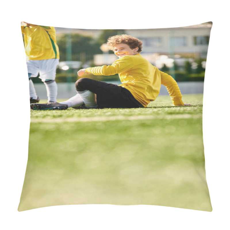 Personality  A Young Man Savoring A Moment Of Reflection While Sitting On The Ground Next To A Soccer Ball. Pillow Covers