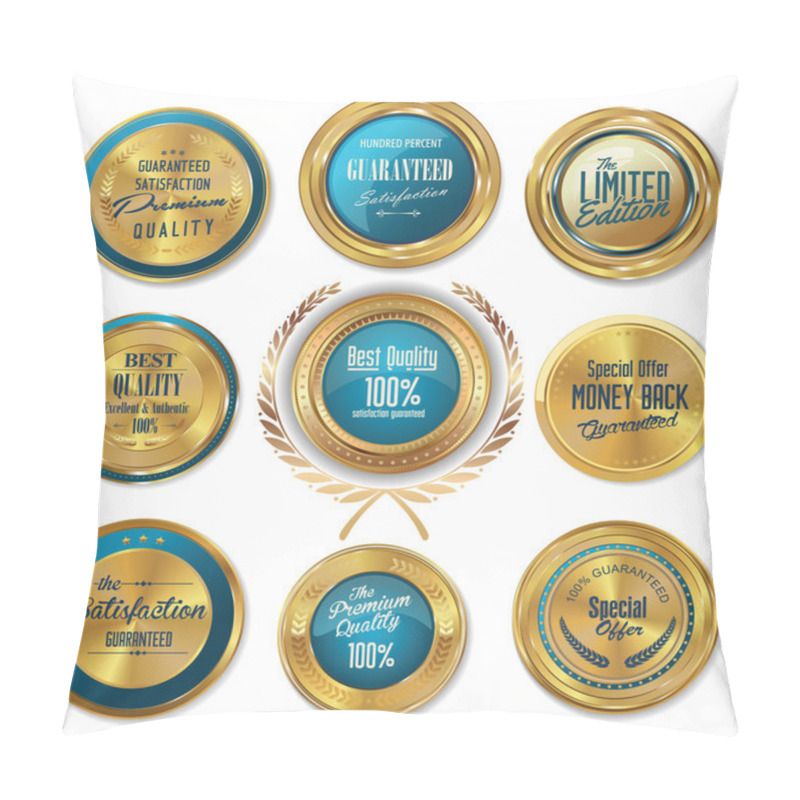 Personality  Premium Quality Blue And Gold Labels Pillow Covers