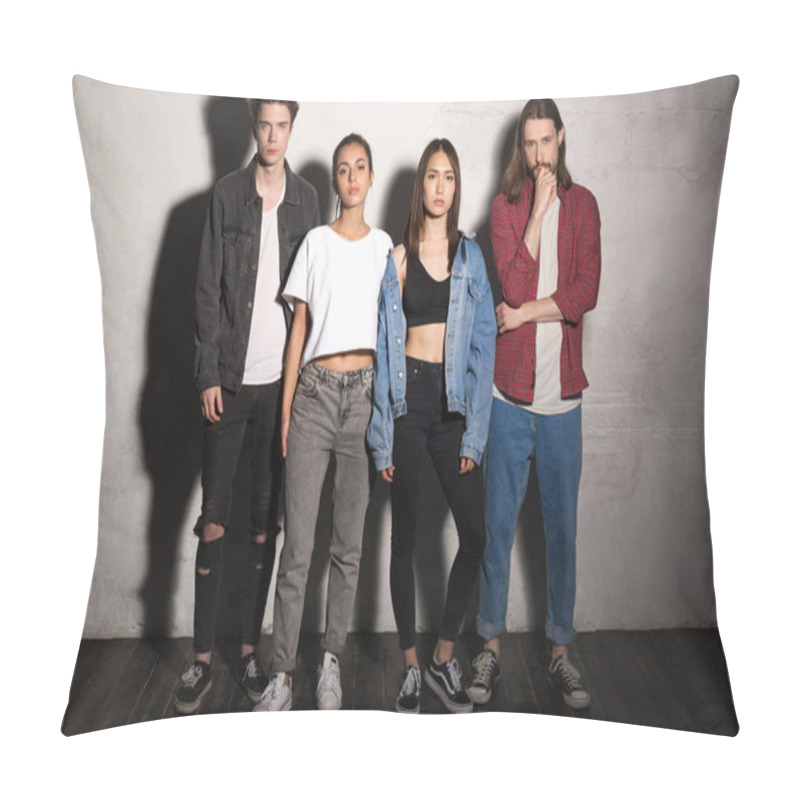 Personality  Serious Young Hipsters Friends Pillow Covers