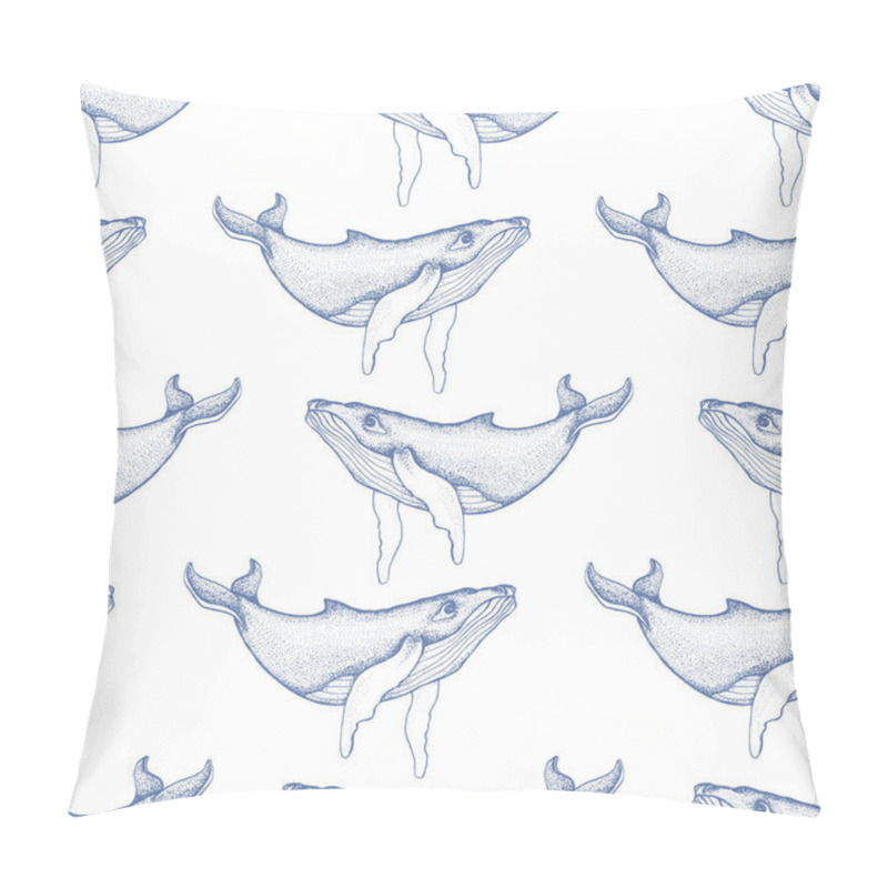 Personality  Seamless Pattern With Hand Drawn Humpback Whales. Vector With Animal Underwater. Illustration For Wallpaper, Web Page Background, Surface Textures, Textile Pillow Covers