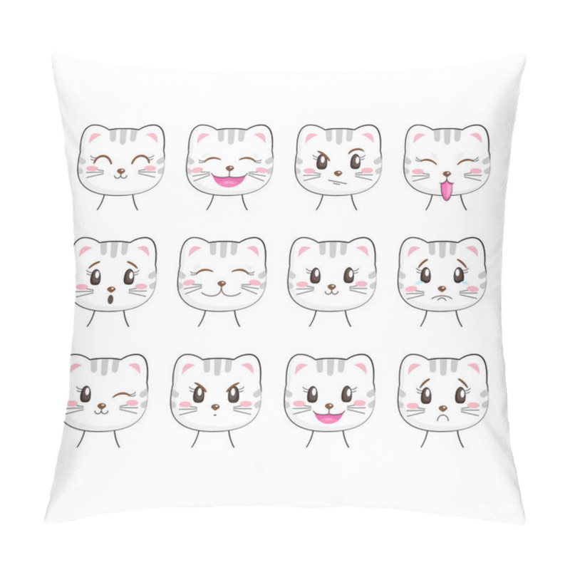 Personality  Set Of Cute Kitty With Different Emotions, Isolated On White Background. Kawaii Cat Character. Useful For Many Applications (stickers, Prints For Apparel, Scrapbooking Projects Ets). Pillow Covers