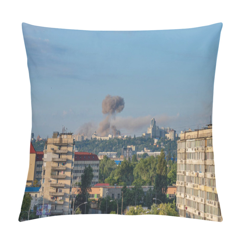 Personality  Kyiv Ukraine - June 26 2022: The Moment Of The Missile Attack On Kyiv During The Ukrainian Russian War. Pillow Covers