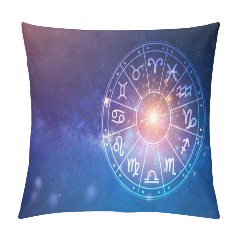 Personality  Zodiac Signs Inside Of Horoscope Circle. Astrology In The Sky With Many Stars And Moons  Astrology And Horoscopes Concept Pillow Covers