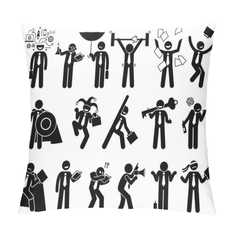 Personality  Businessman Being Various Characters. Pillow Covers