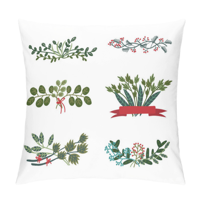 Personality  Green Entangled Branches And Twigs As Decorative Element Vector Set. Foliage And Leafy Sprigs Arrangement Concept Pillow Covers