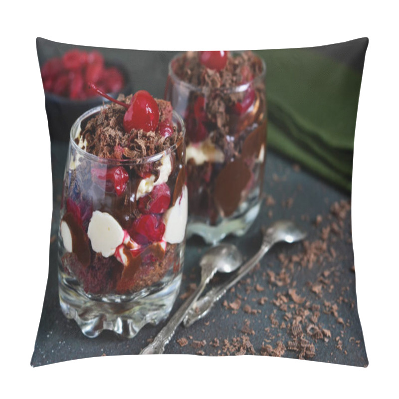 Personality  Dessert Black Forest In A Glass. Chocolate Dessert With Creamy C Pillow Covers