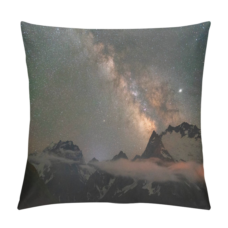 Personality  Night Sky With Stars Milky Way Over The Mountains Of The Caucasus With Clouds Pillow Covers