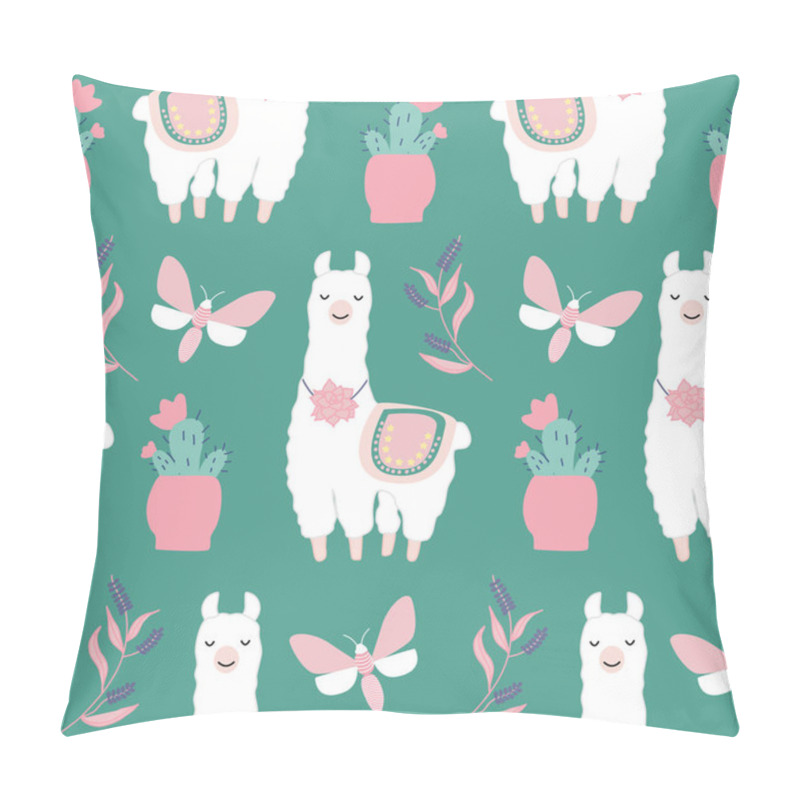 Personality  Cute Llamas And Butterflies In A Seamless Pattern Design Pillow Covers