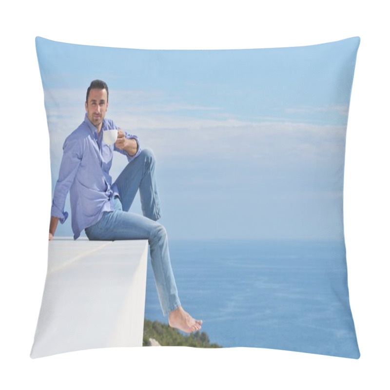 Personality  Man Sitting Outdoors Pillow Covers