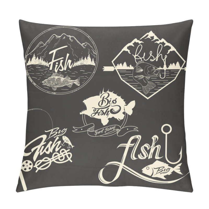 Personality  Vector Set Of Fishing Club Labels, Design Elements, Emblems, Badges. Isolated Logo Illustration In Vintage Style. Pillow Covers