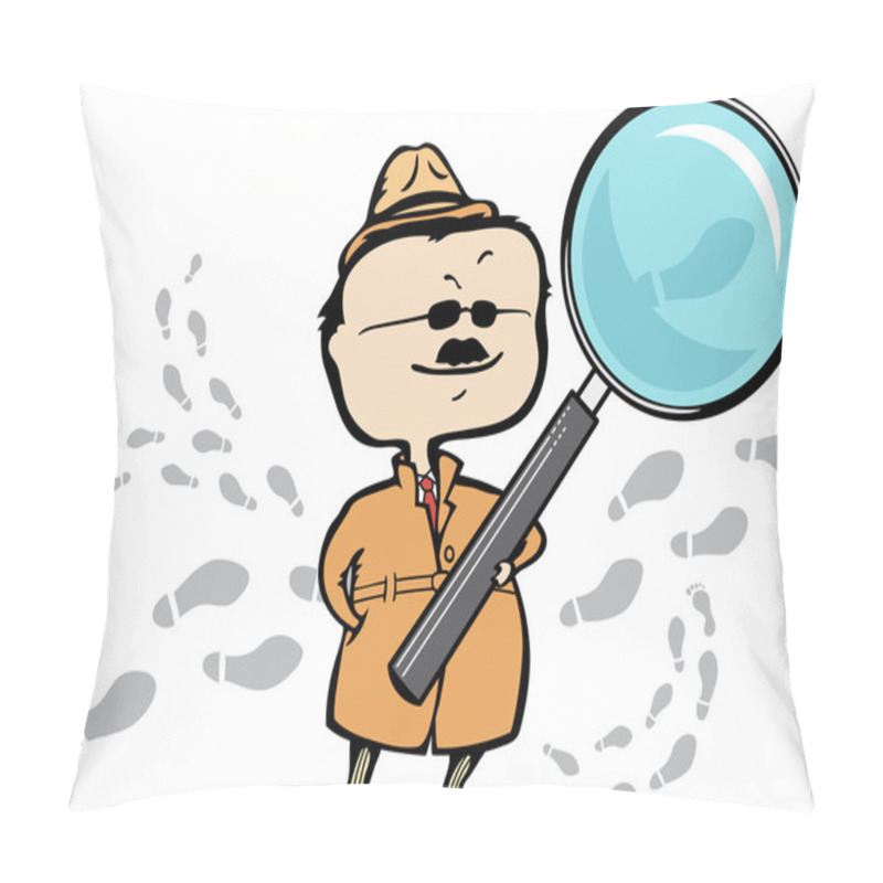 Personality  Detective Or Private Investigator With A Magnifying Glass And Footprints Pillow Covers