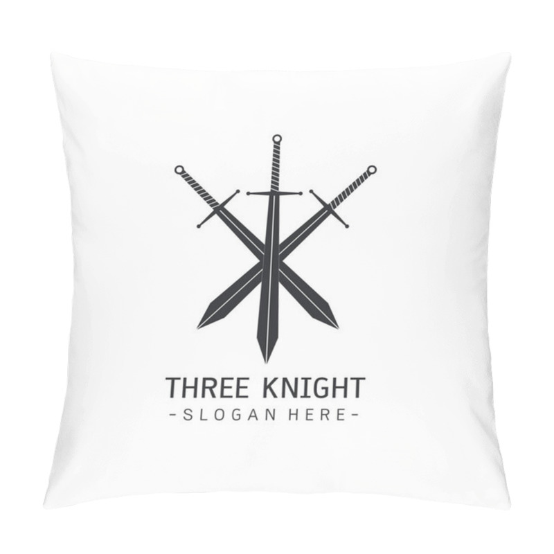 Personality  Stylized Image Of Three Swords Logo Template, Crossed Swords Silhouette Tattoo, Three Musketeers Concept Medieval Weapons On White Background Vector Illustration Pillow Covers