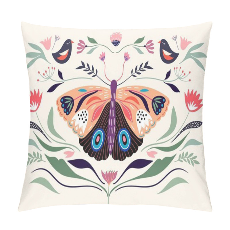 Personality  Decorative Poster/banner/composition With Floral Elements, Butterfly,different Flowers And Plants Pillow Covers