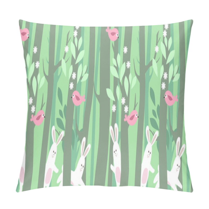 Personality  Seamless Horizontal Pattern With Trees And Rabbits Pillow Covers