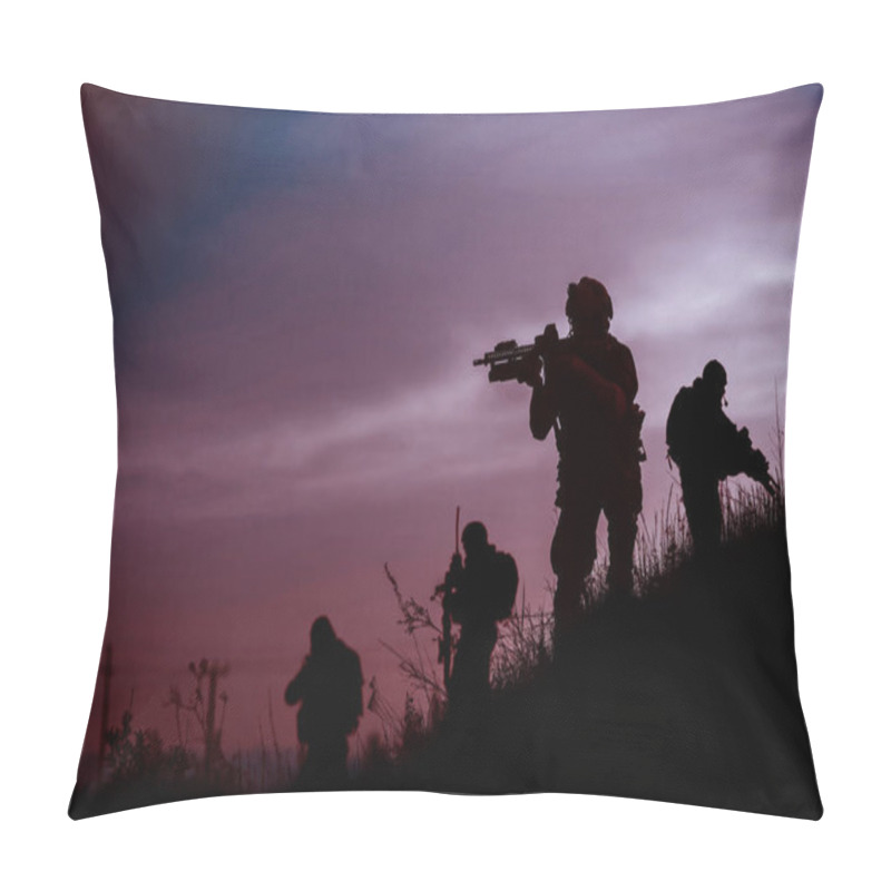 Personality  Silhouette Of Military Soldiers With Weapons At Night Pillow Covers