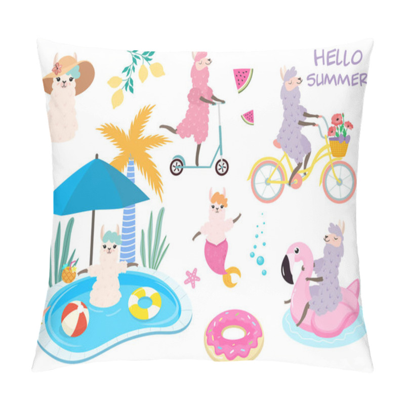 Personality  Set Of Stylized Cartoon Llamas.  Summer Fun. Vector Elements For Cards, Posters, Banners. Pillow Covers