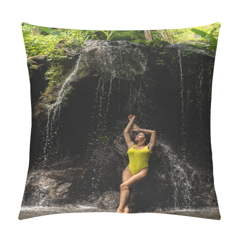 Personality  Relaxed Slim Female Person Posing On Camera Pillow Covers