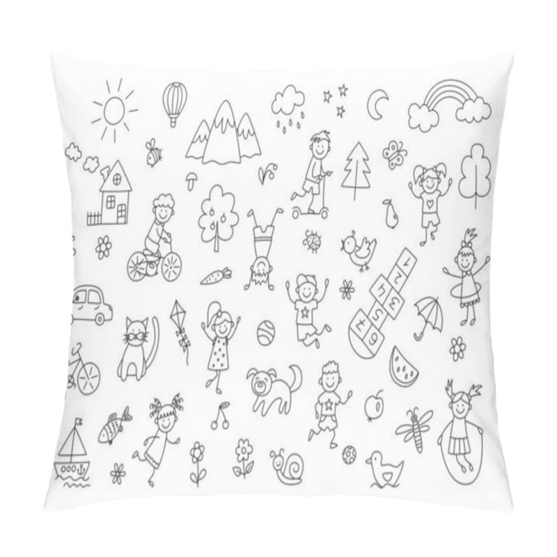 Personality  Happy Children In Summer Park. Funny Small Kids Play, Run And Jump Pillow Covers