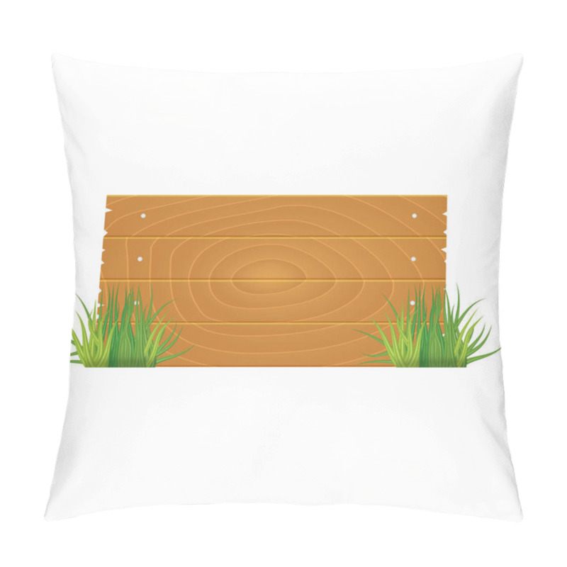 Personality  Wooden Blank Board Sign Spring Time With Grass. Vector Illustration. Pillow Covers