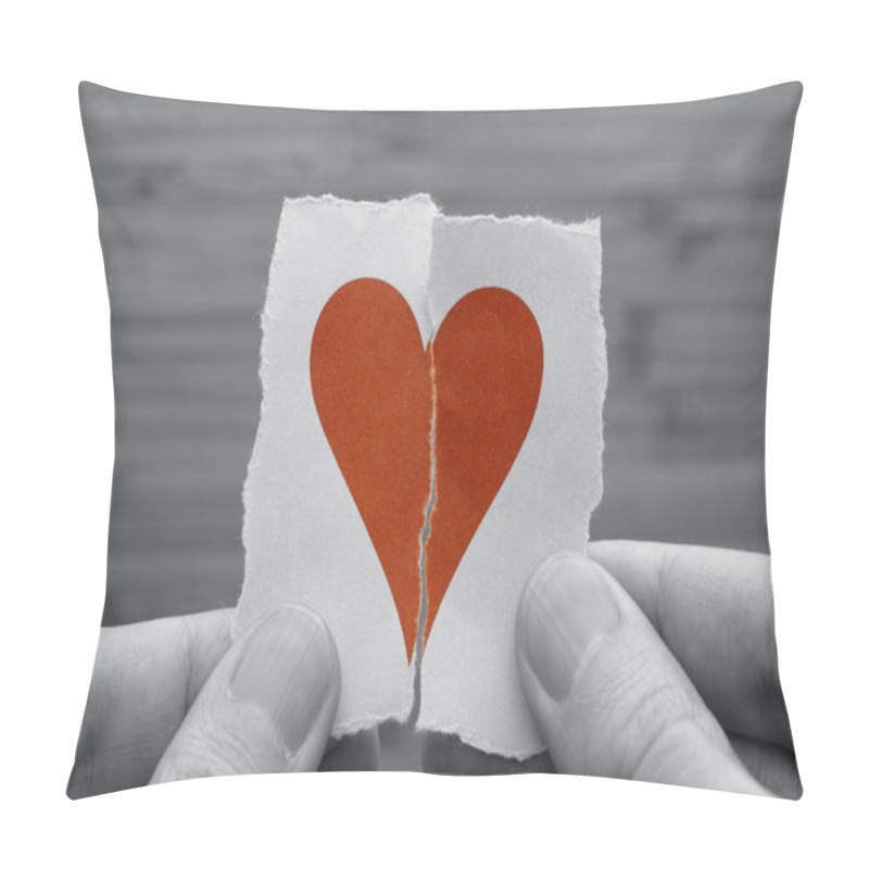 Personality  Man Holds Red Broken Paper Heart In His Hands Pillow Covers