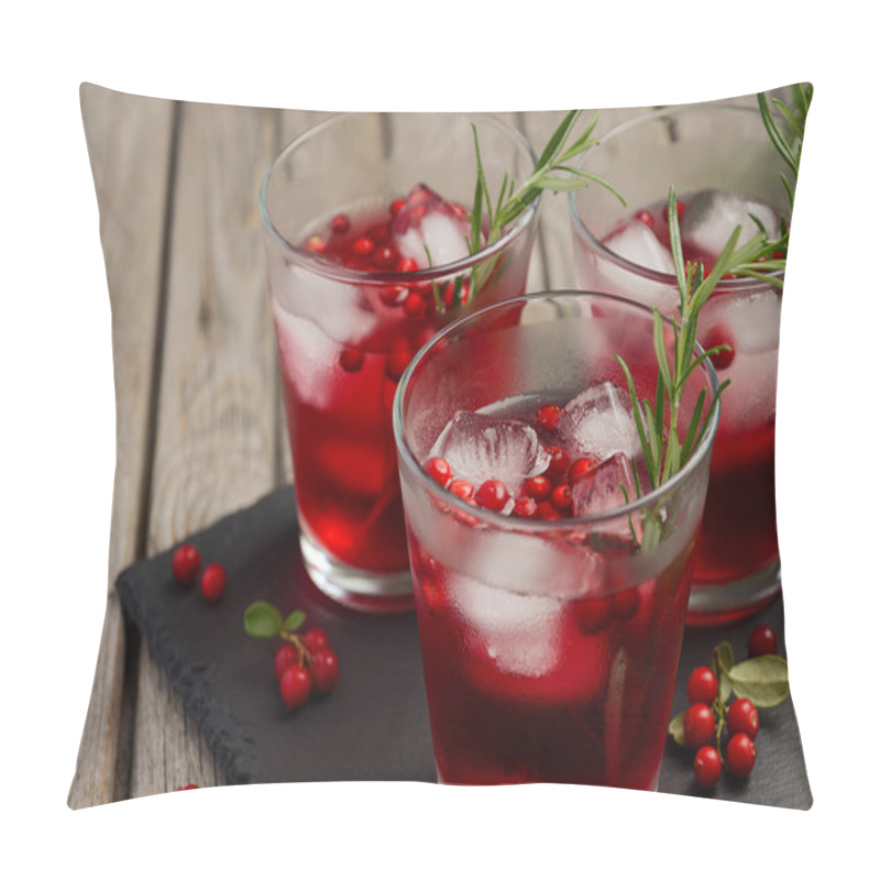 Personality  Refreshing Drink With Cranberries And Rosemary On Wooden Background Pillow Covers