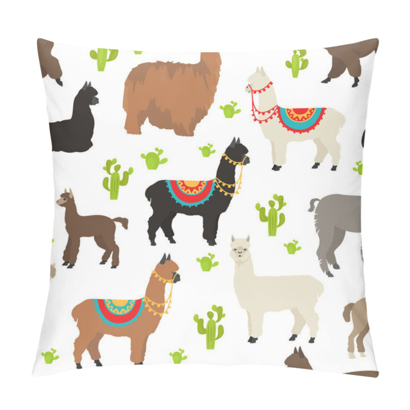 Personality  Camelids Family Collection. Alpaca Graphic Design. Vector Illustration Pillow Covers