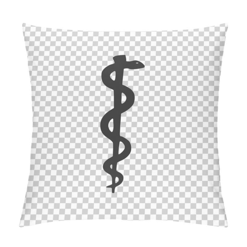 Personality  Rod Of Asclepius Snake Coiled Up Silhouette Icon On Transparent Background. Medicine And Health Care Concept. Emblem For Drugstore Or Medicine, Pharmacy Snake Symbol. Flat Design. Vector Illustration Pillow Covers