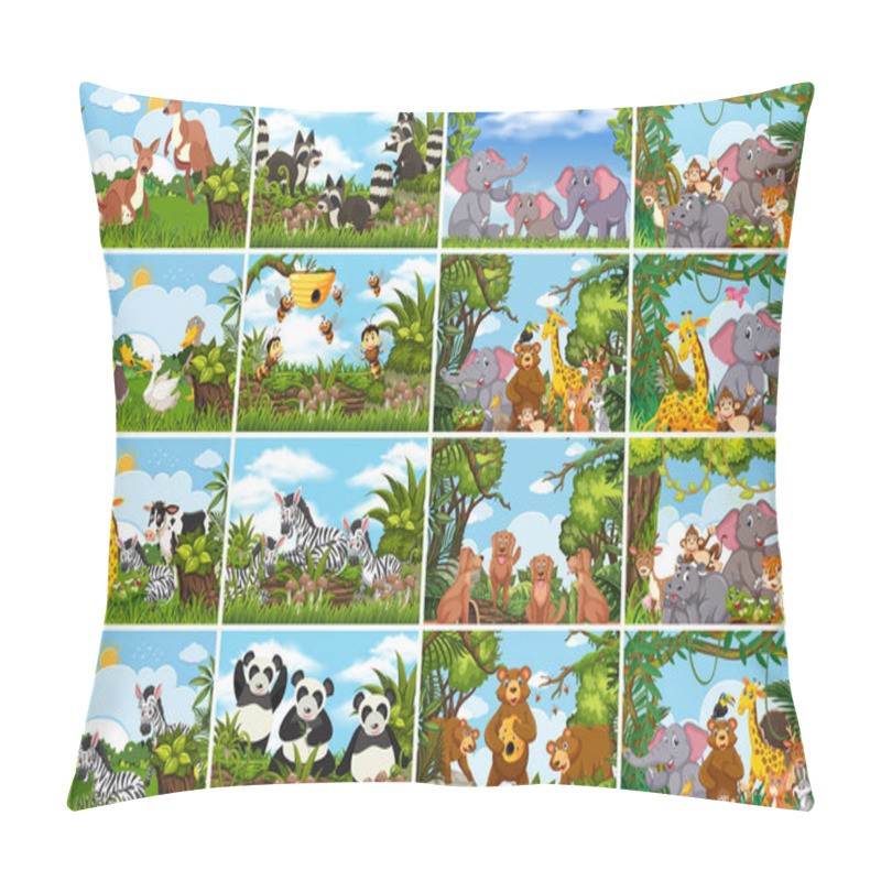 Personality  Set Of Various Animals In Nature Scenes Pillow Covers