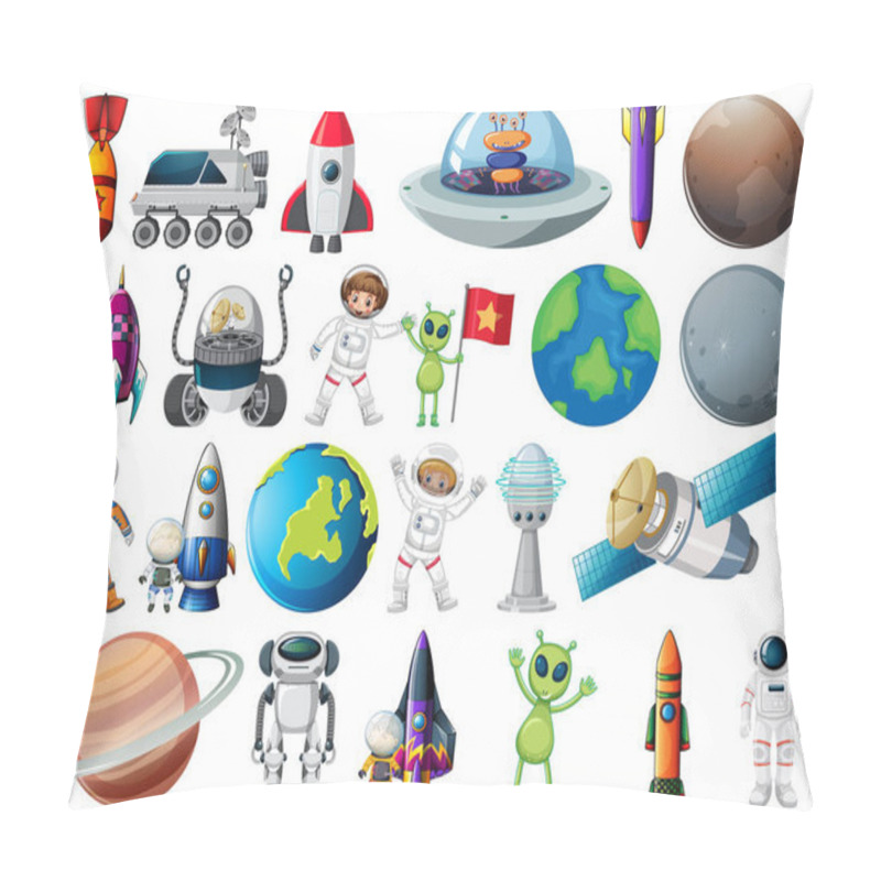 Personality  Set Of Space Objects And Elements Isolated On White Background Illustration Pillow Covers