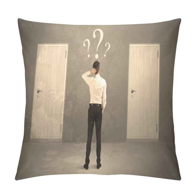 Personality  Businessman Standing In Front Of Doors Pillow Covers