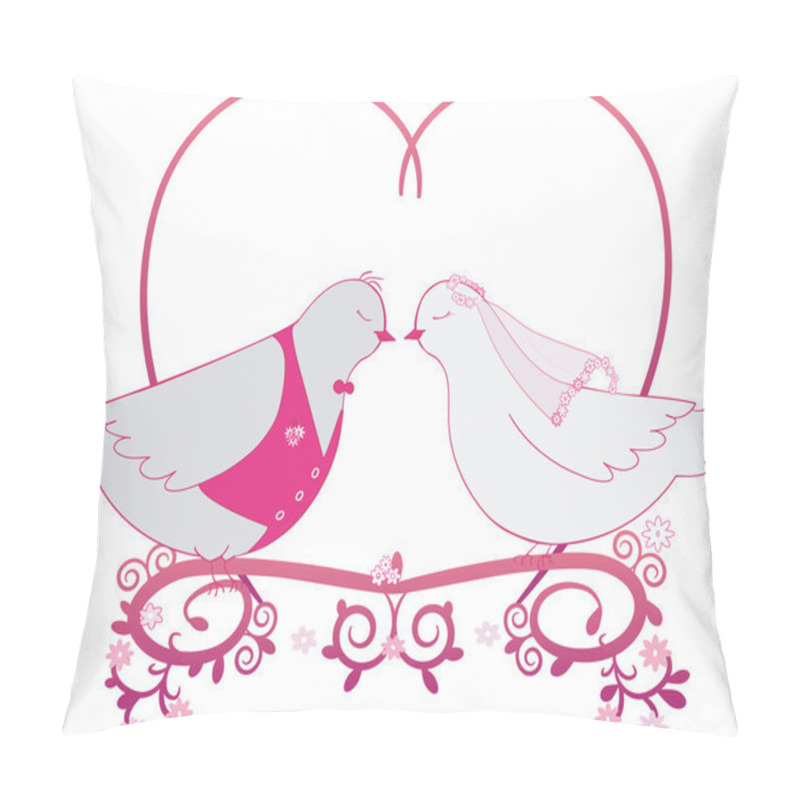 Personality  Illustration Wedding Pigeons And Heart. Icon Or Card Of Doves Pillow Covers