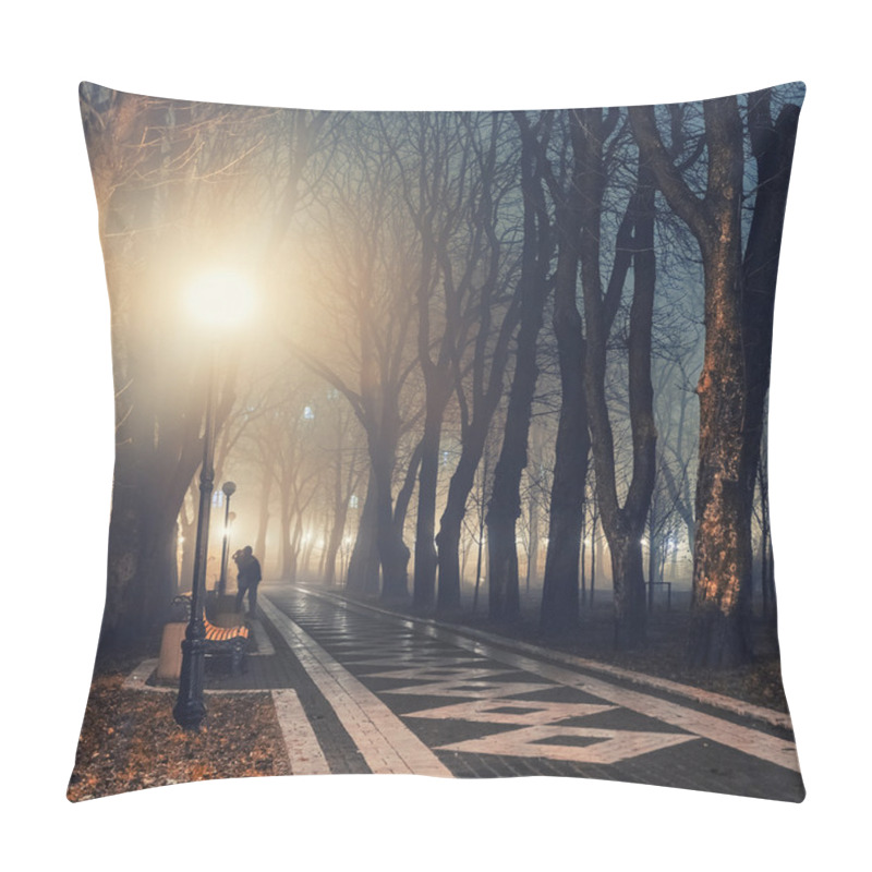 Personality  Footpath In A Fabulous Autumn City Park At Night In A Fog Pillow Covers