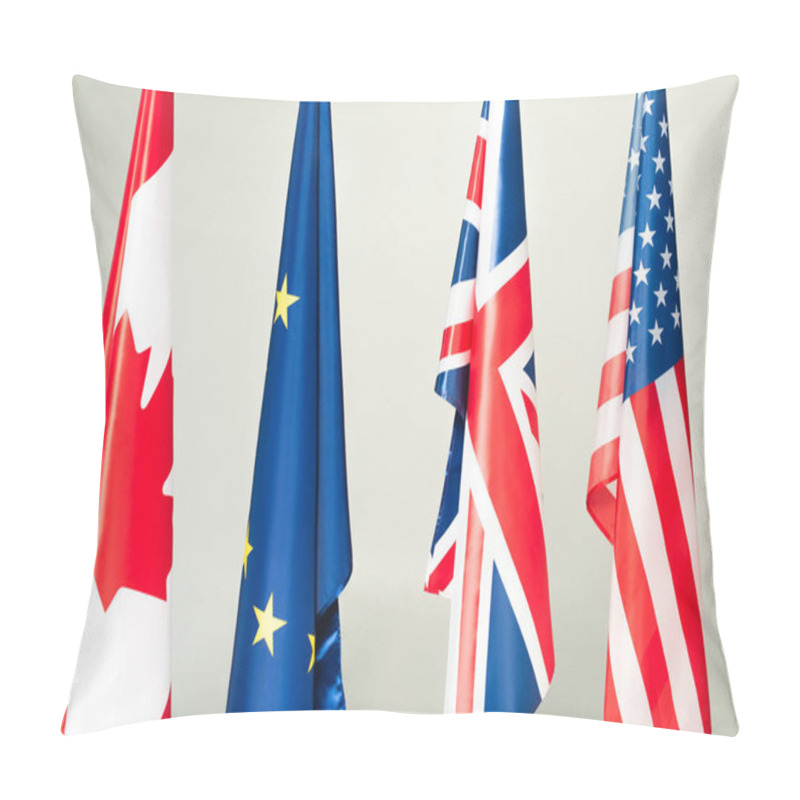 Personality  Flags Of Usa, Canada, Great Britain And European Union Isolated On Grey Pillow Covers