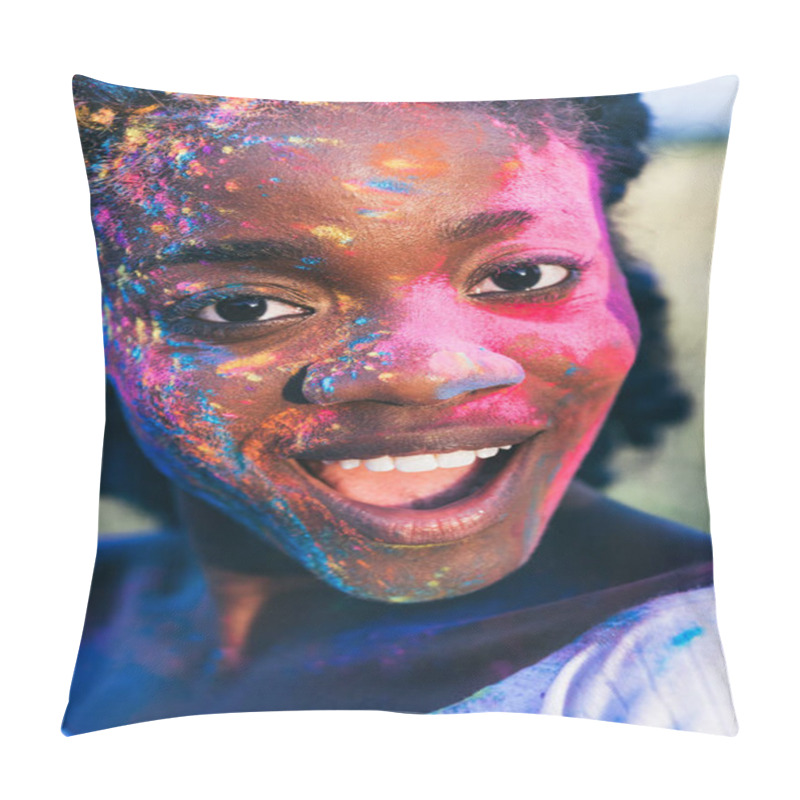 Personality  African American Woman At Holi Festival Pillow Covers