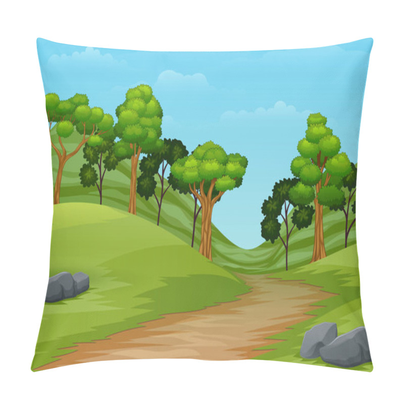 Personality  Cartoon Summer Landscape With Road Trail To Forest Pillow Covers