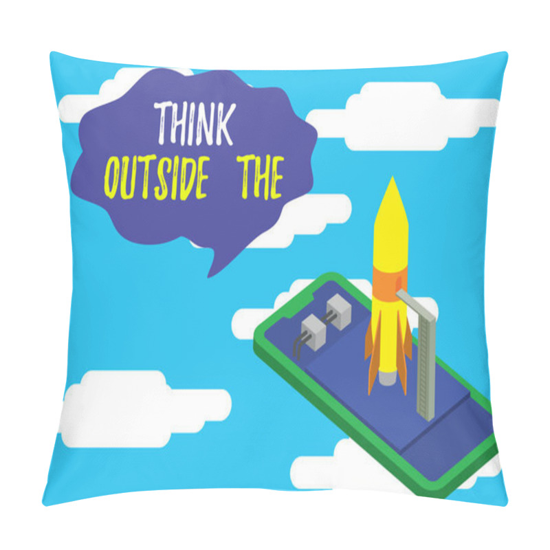 Personality  Text Sign Showing Think Outside The. Conceptual Photo Creative Thinking Looking In Different Perspective Ready To Launch Rocket Lying Smartphone. Startup Negotiations To Begin. Pillow Covers