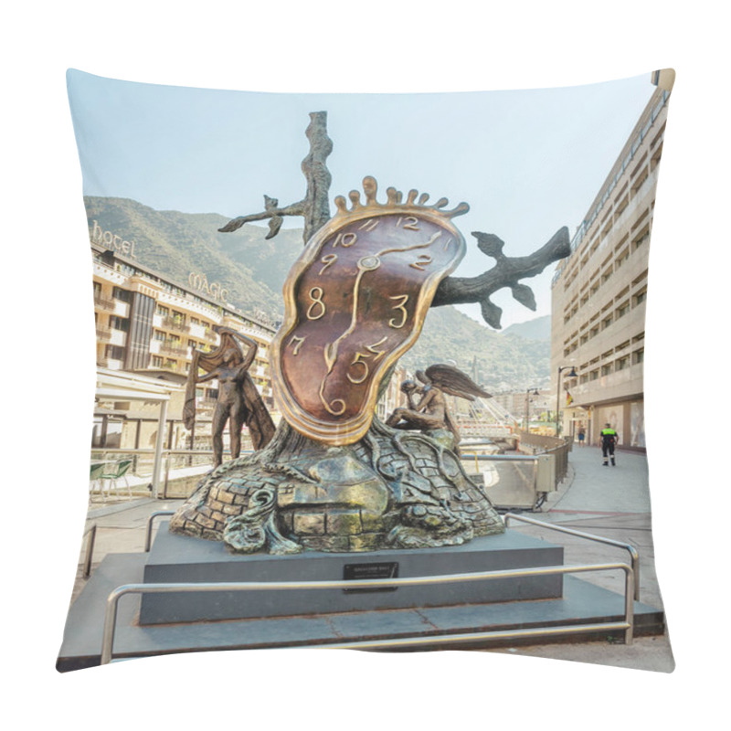 Personality  ANDORRA LA VELLA, ANDORRA - JULY 19 2018: The 'Nobility Of Time' Is A Salvador Dali Sculpture Placed In The Center Of Andorra Capital City Pillow Covers