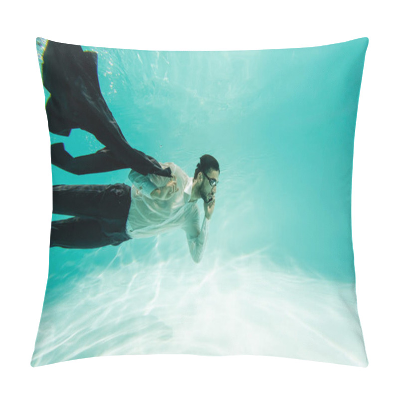 Personality  Muslim Businessman Holding Jacket And Talking On Smartphone Underwater  Pillow Covers