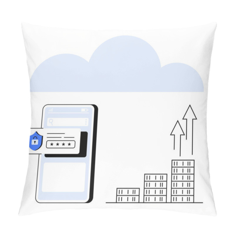 Personality  Smartphone With Password Security, Cloud Icon, Bar Graph Growth, And Upward Arrows. Ideal For Cybersecurity, Cloud Storage, Data Privacy, Mobile Technology, IT Solutions Analytics Abstract Line Pillow Covers