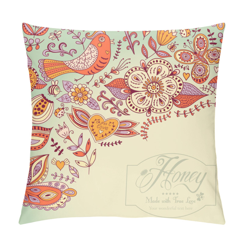 Personality  Floral Background, Summer Theme, Greeting Card. Template Design Can Be Used For Packaging,invitatio Ns, Valentine's Day Decoration,bag Template, Print For Packet, Cup. Place Your Text In The Label Pillow Covers