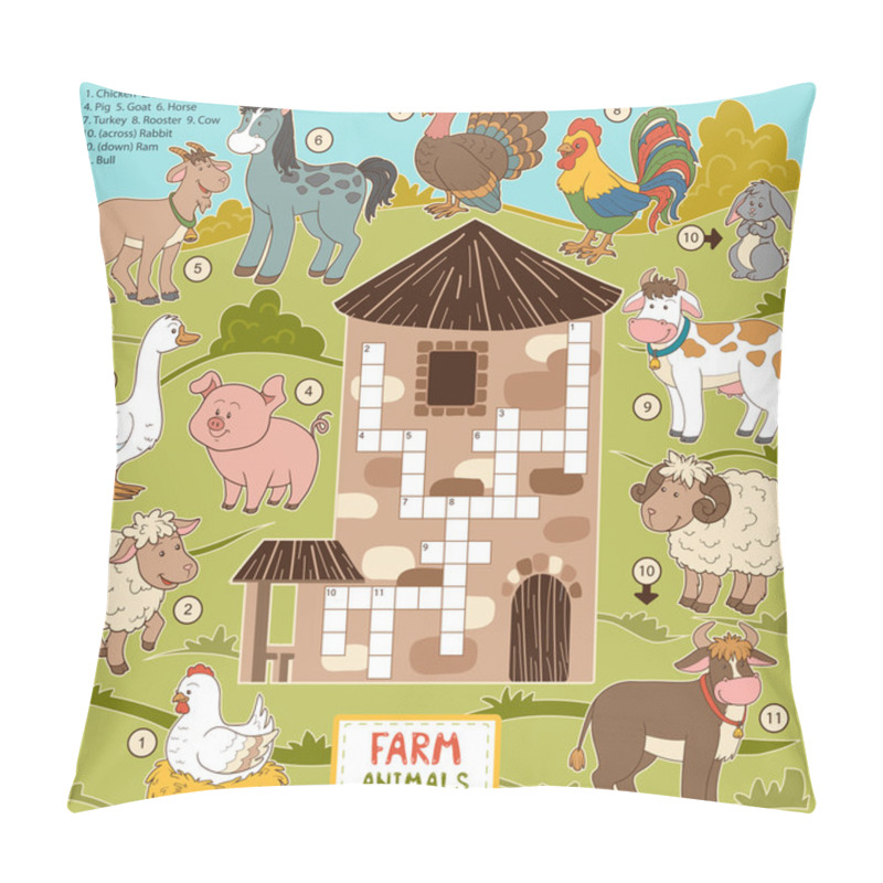 Personality  Vector Crossword, Education Game For Children About Farm Animals Pillow Covers