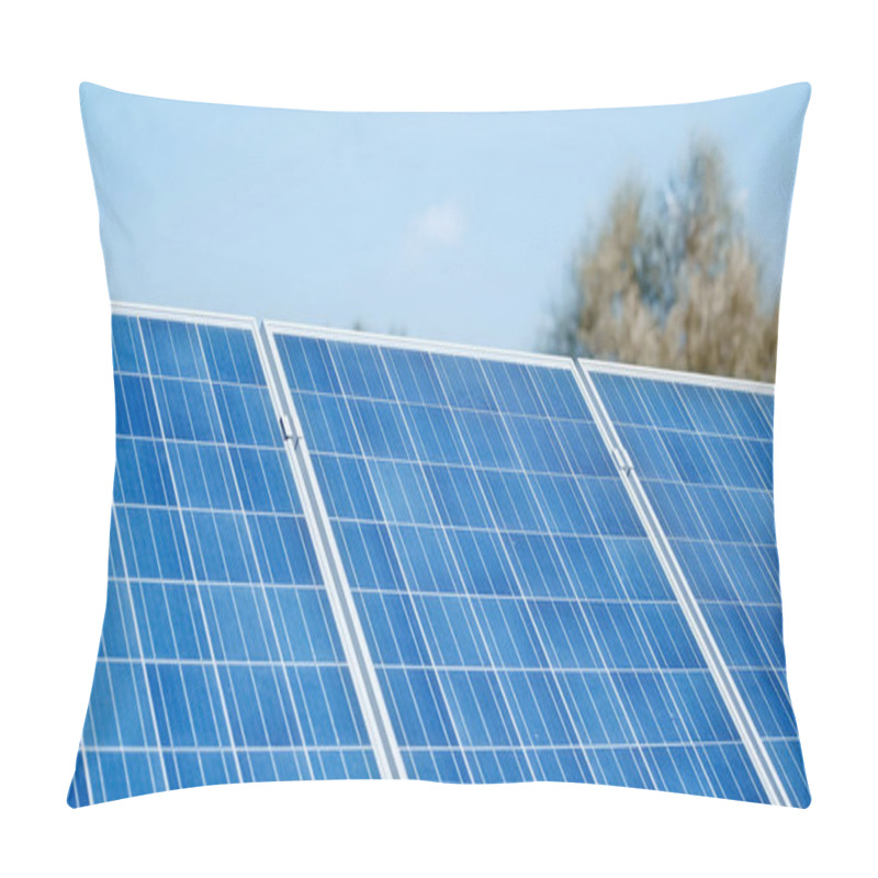 Personality  Blue Construction Of Solar Battery Panels Against Sky Pillow Covers