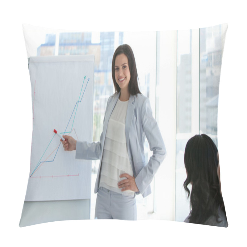 Personality  Businesswoman Reporting To Sales Figures Pillow Covers